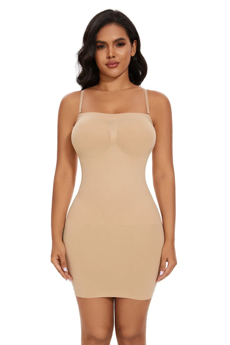 Sexy Full Slip Shapewear Women Dress Off Shoulder Bodycon Strapless Underdress Smooth Compression Body Shaper Slimming Waist