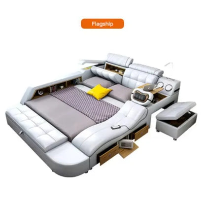 Leather Smart Bed King Size Sofa Multifunctional Queen Bed Bedroom Furniture Double Bed With Massager Lit 2 Places...