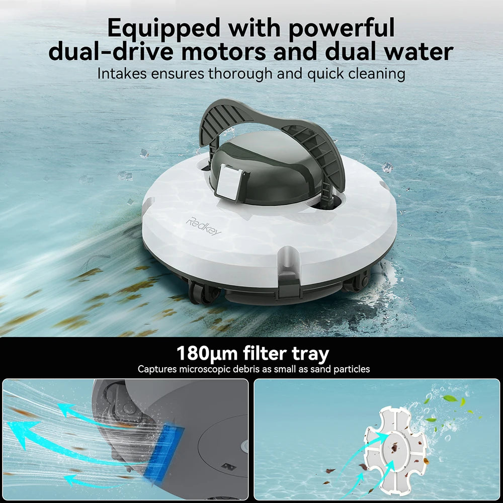 Redkey S100 Cordless Robotic Pool Cleaner Vacuum IPX8 Waterproof 5200mAh Recharge 130 Mins Self-Parking Swimming Pool Cleaner
