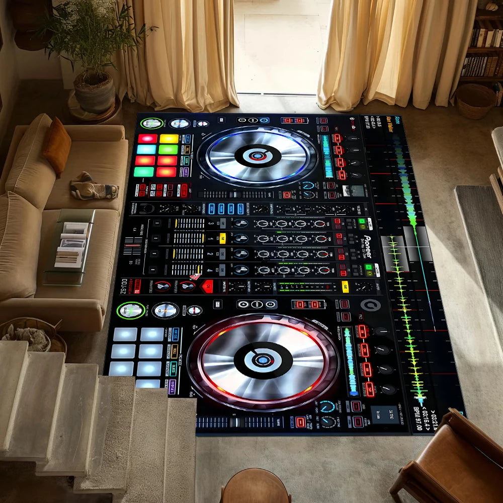 Retro DJ Console Carpet Music Studio Pattern Mat Stylish Area Rug for Living Room Bedroom Home Decoration Home Rugs for Bedroom - Kimlud