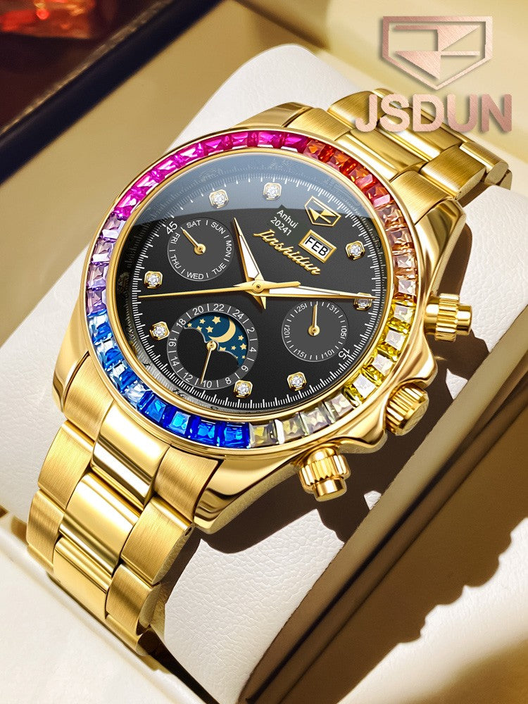 Black Water Ghost Swiss Certified Genuine Brand Watch Men Automatic Mechanical Watch Multi-Function Sun and Moon Phase Luminous Top Ten