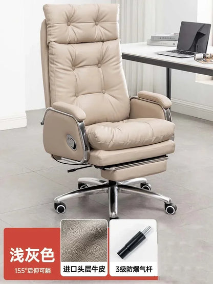 Leather Wheel Office Chair Adjustable Comfortable Modern Ergonomic Chair Mobile Computer Designer Silla Oficina Salon FurnitureY - Kimlud