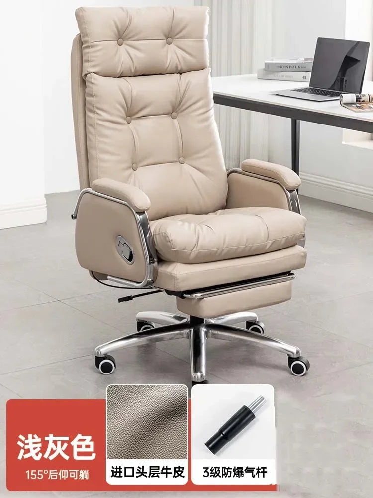 Leather Wheel Office Chair Adjustable Comfortable Modern Ergonomic Chair Mobile Computer Designer Silla Oficina Salon FurnitureY - Kimlud