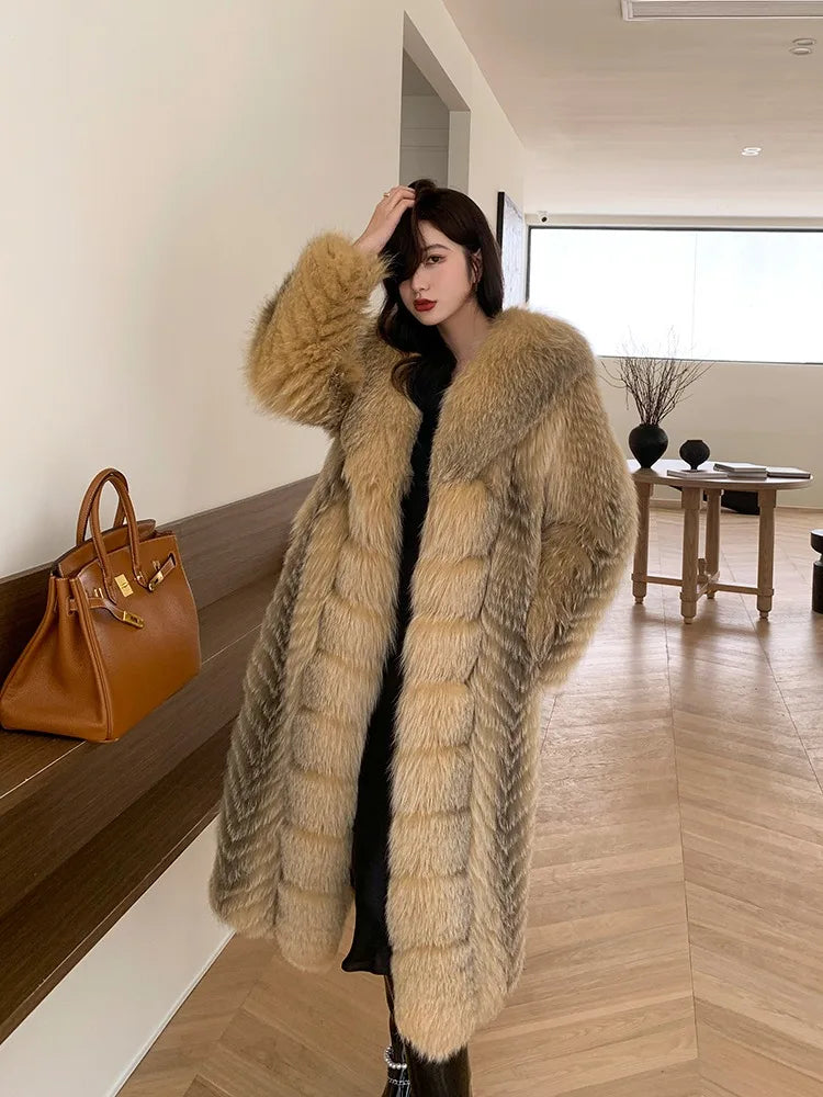 European and American big brand light luxury rare red fox fox fur coat women's long aura high-end catwalk young style winter