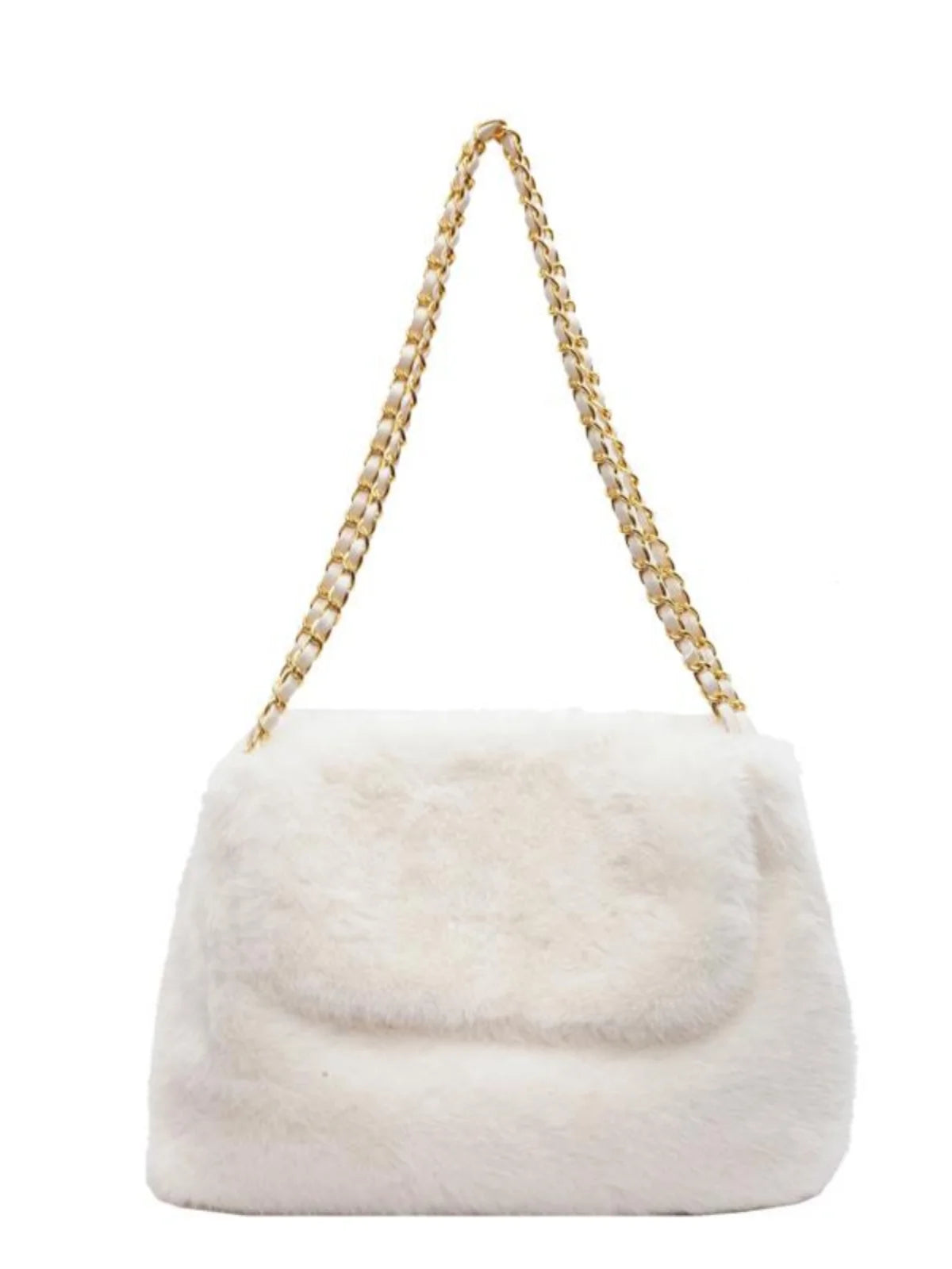 Fashion White Plush Tote Bag Women Casual Large Capacity Chain One Shoulder Bags Autumn/Winter New Fake Fur Handbag Trend