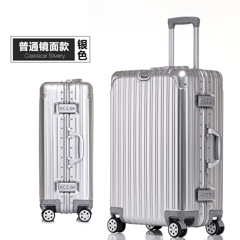 100% Aluminum Suitcase Cabin 20/26/30 inch TSA Customs Lock Aluminum Carry on Luggage Metal Hard Trolley Case Travel Suitcases