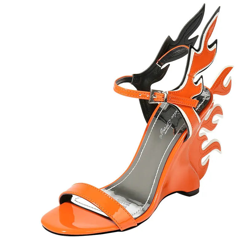 High Heels Sandals Women Summer Women Wedding Shoes Platform Wedges Casual Large 10cm Flame Get Together Casual Sandals Orange - Kimlud