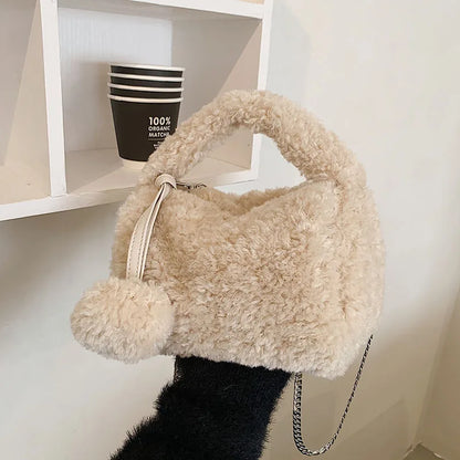 Handbag Women Faux Fur Plush Women's Bags Lady Shoulder Crossbody Bag Casual Tote Half-Moon Hobos Winter Bags for Women 2025 New