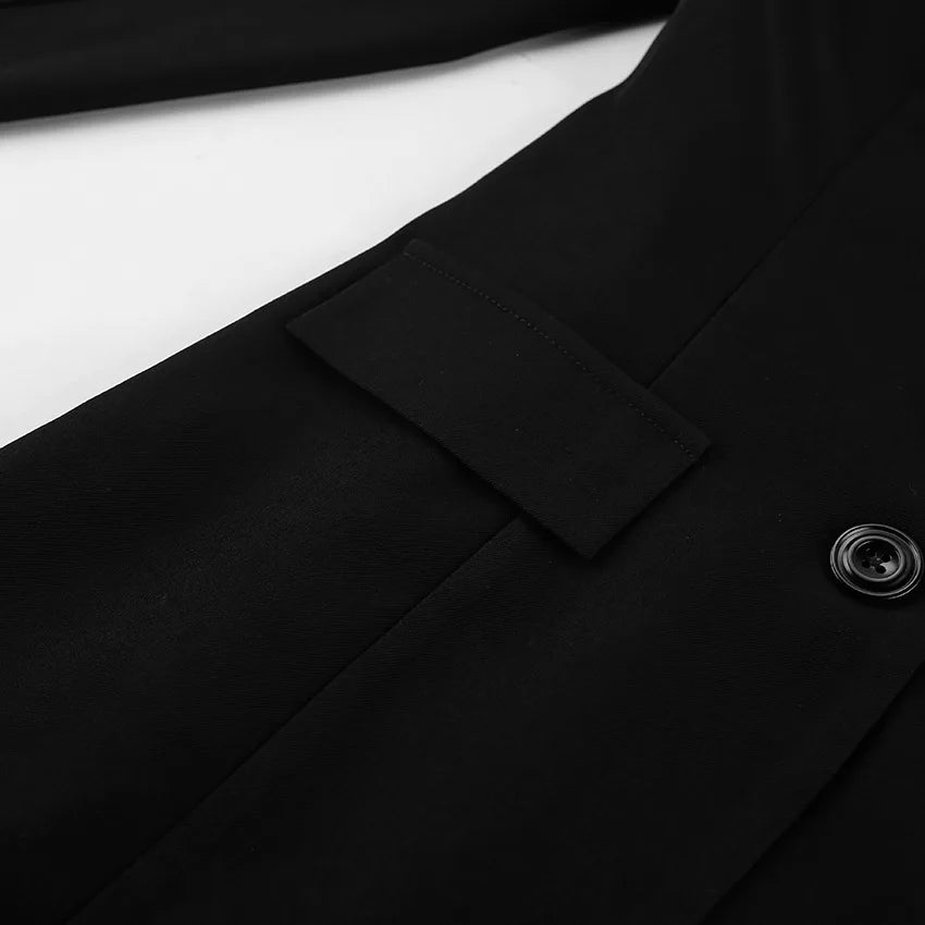 2025 Autumn and Winter New Fashion Black Small Suit Solid Jacket Design Sense Lace Splicing Commuting Long Sleeved Top Coat