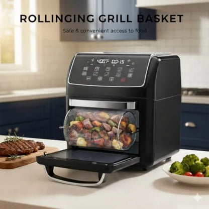 10-in-1 Air Fryer Oven 12.6Qt Convection Oven with Visible Window Rotisserie Grill Family-Size Healthy Cooking Airfryer with Tr