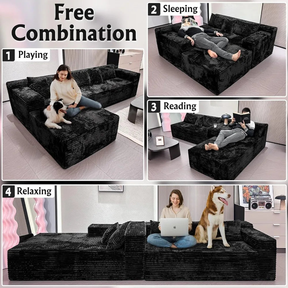 Modular Sectional Sofa with Chaise, Oversized Deep Seat Cloud Couch, Soft Corduroy Fabric L-Shaped Living Room Furniture...