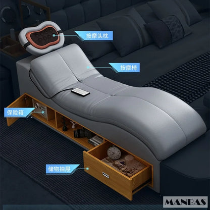 Linlamlim Luxury King Size Genuine Leather Bed / Tech Smart Bed / Multifunctional Ultimate Beds / Massage Bed with...