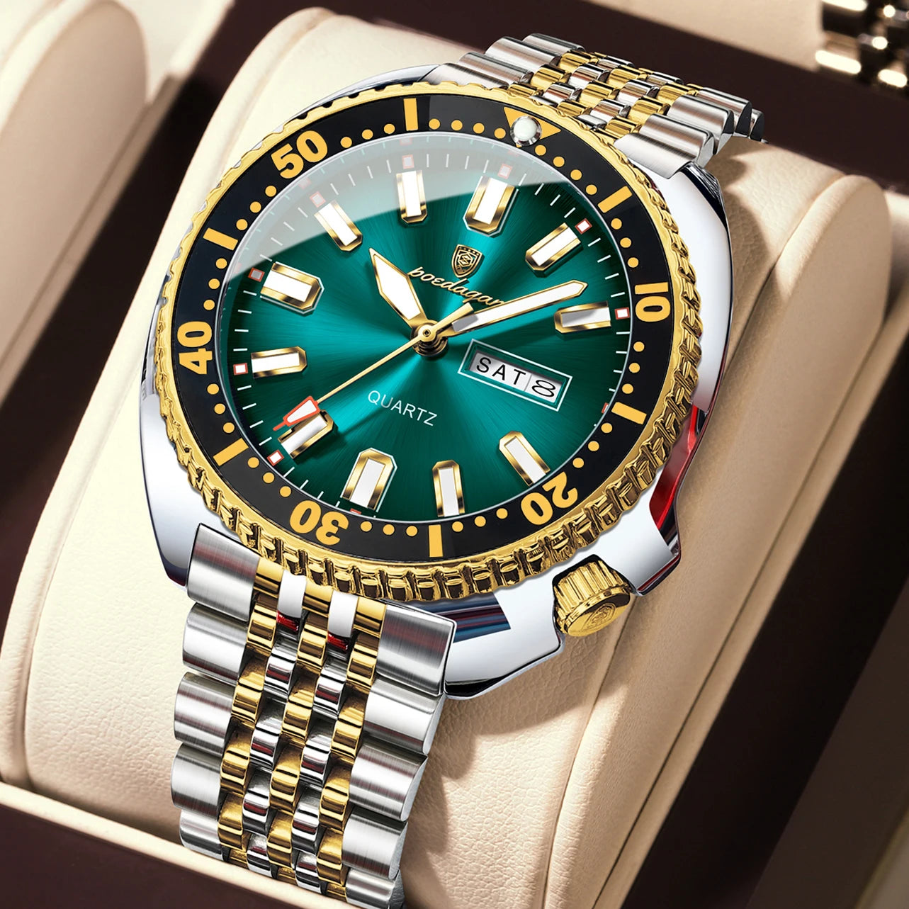 POEDAGAR Luxury Business Men Watch Date Week Waterproof Luminous Man Wristwatch Sport Stainless Steel Quartz Men's Watches Reloj