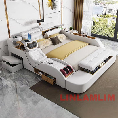 MINGDIBAO Modern MULTIFUNCTIONAL Tech SMART BED 2 People | FUTURISTIC FURNITURE | Ultimate Massage Tatami Genuine Leather Beds