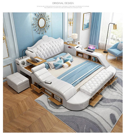 Headboard Storage Double Bed Queen Drawers King Size Smart Bed Luxury Princess Modern Letto Matrimoniale Bedroom...