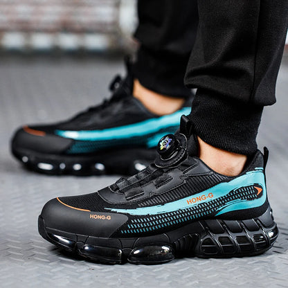 Men's Work Shoes  Rotary Buckle Work Sneakers Protective Shoes Safety Industrial Puncture-Proof Anti-Smash Steel Toe Shoes