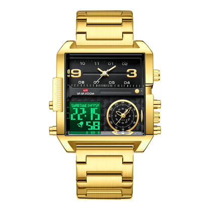 2025 New Men LED Watch Fashion Square Creative Quartz Movement Black Stainless Steel Waterproof Timing Electronic Watch for Men - Kimlud