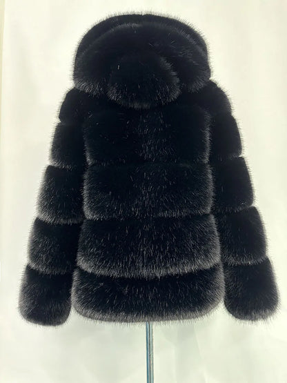 Women Hooded Thick Jackets Fur Faux Solid Zipper Coat Long Sleeve Cardigan Spliced Hoodies Warm Streetwear Coats Winter