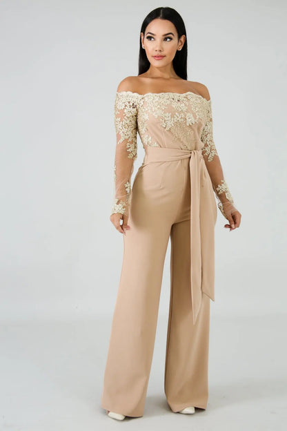Elegant Lace Stitching Jumpsuit 2025 Summer Wide Leg Pants Romper Women Casual Office Playsuit Holiday Communting Overalls Mujer