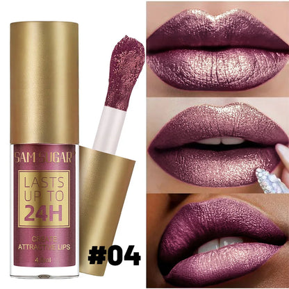 Liquid Lipstick Long Lasting 24H, Metallic Shimmer High Pigment Lip Gloss, Transfer & Smudge Resistant Lip Color