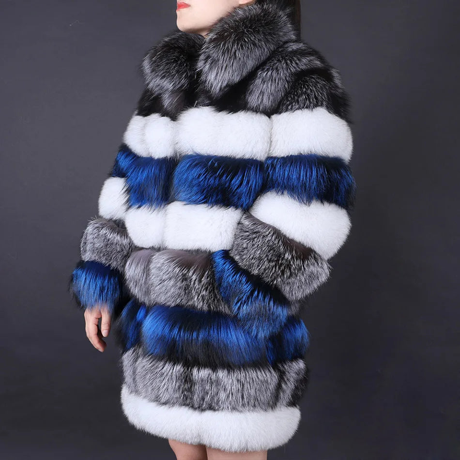 2025 Maomaokong Real Fur Coat Winter Women Silver Fox Fur Luxury Warm Thick Furry Fox Fur Coat Long Natural Fur Jackets