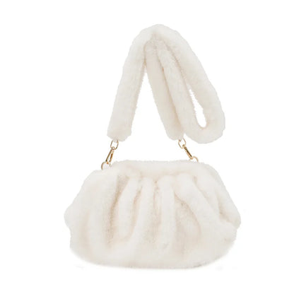 Fashionable Wrinkled Cloud Bag Soft Faux Fur Small Shoulder Bags for Women 2025 Winter Trend Korean Plush Handbags Crossbody Bag