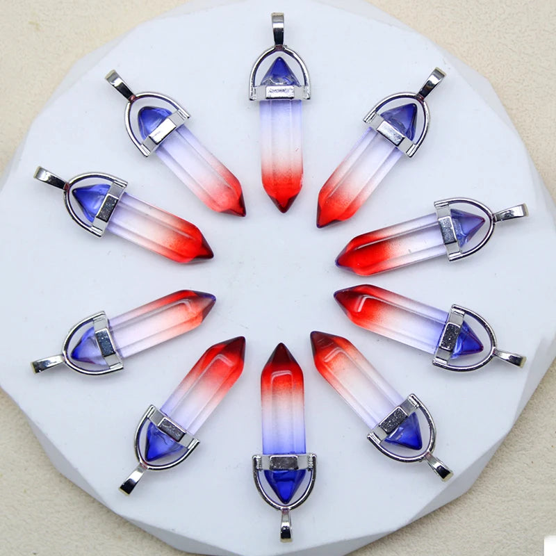 New Fashion Glass Colorfull Pillar Point Charm Pendants for Jewelry Pendants Making 24pcs/lot Wholesale Free Shipping