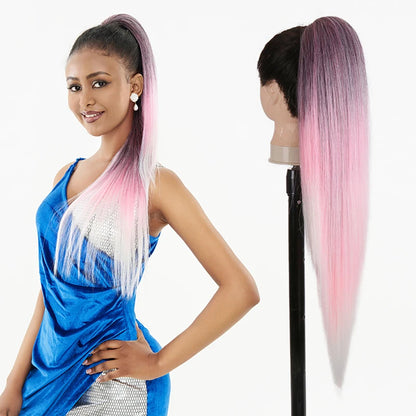 Julianna Synthetic Kanekalon Black Drawstring Water Wave Ponytail Extension Female Curly Wavy Clip In Ponytail Hair Extension