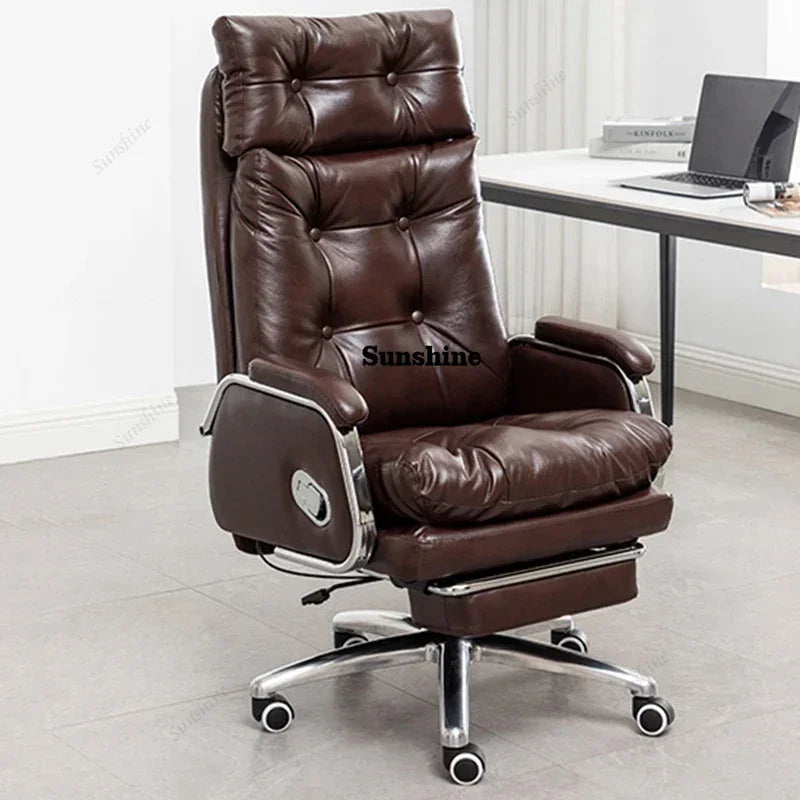 Leather Wheel Office Chair Adjustable Comfortable Modern Ergonomic Chair Mobile Computer Designer Silla Oficina Salon FurnitureY - Kimlud
