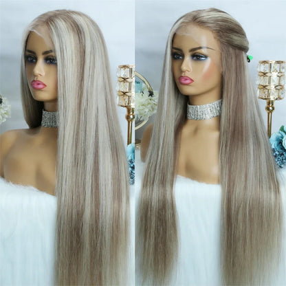 Ash Blonde Highlight Lace Frontal Wig Pre Plucked 13x6 Transparent Lace Front Human Hair Wigs For Women Bone Straight Lace Wigs