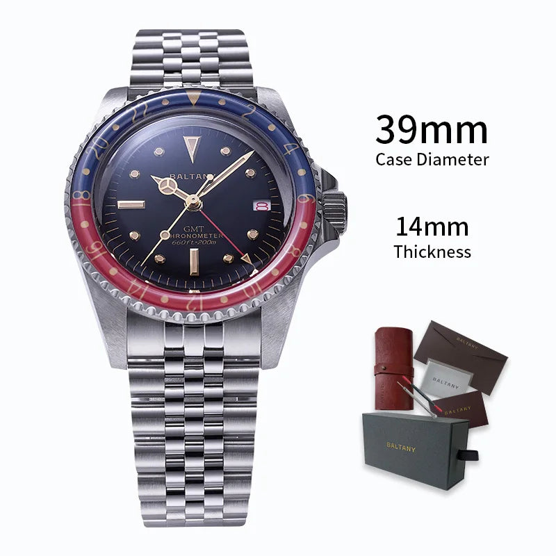 Baltany 39MM 1957s GMT Master Homage Watch Man S6074 NH34 Automatic Dome Sapphire 20ATM Stainless Steel Bracelet Sports...