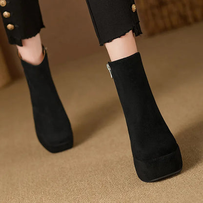 Brand Women Wedges Boots Suede Platform Women Ankle Boots High Quality Walking Comfy Woman Shoes New Sexy High Heels Bootie