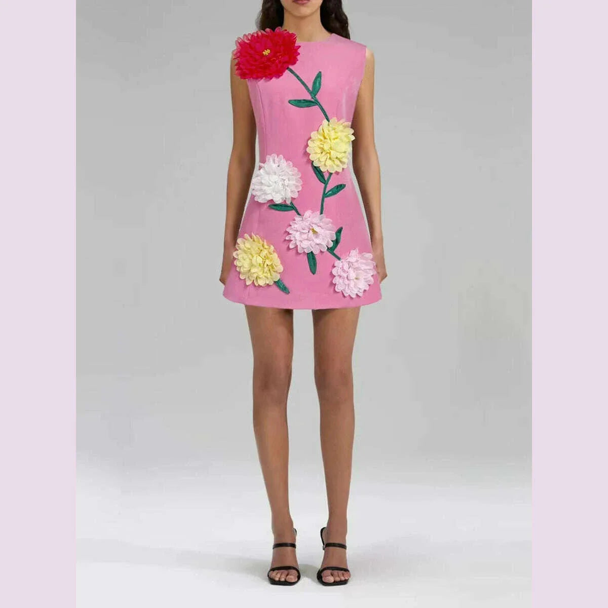 TWOTWINSTYLE hit color spliced appliques slimming dresses for women o neck sleeveless high waist temperament mini dress female