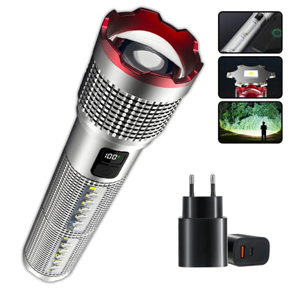 5000 MAH Powerful LED Flashlight Rechargeable Lamp Side Light Waterproof Tactical Lantern Handheld Torch Outdoor Camping Hiking