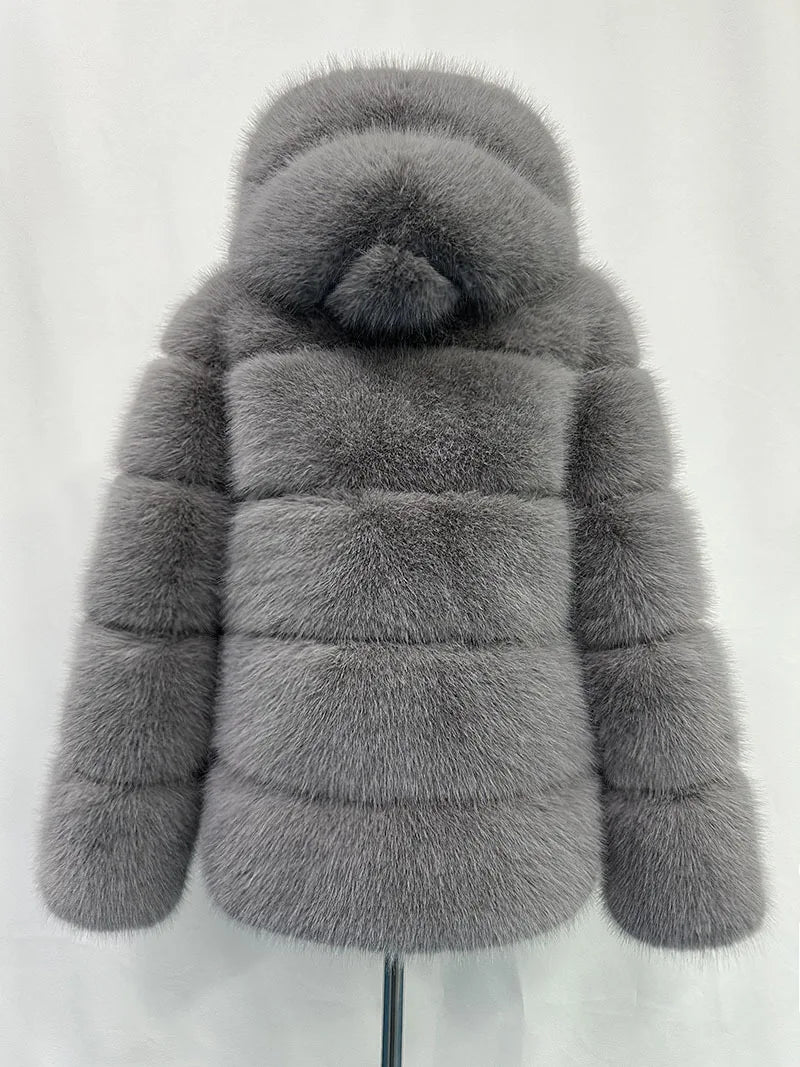 Women Hooded Thick Jackets Fur Faux Solid Zipper Coat Long Sleeve Cardigan Spliced Hoodies Warm Streetwear Coats Winter