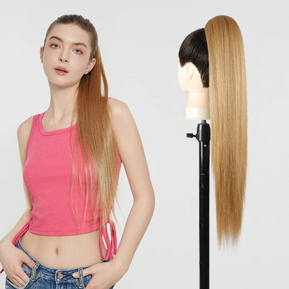 Julianna Synthetic Kanekalon Black Drawstring Water Wave Ponytail Extension Female Curly Wavy Clip In Ponytail Hair Extension