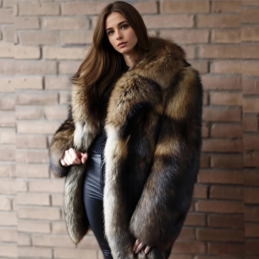 Natural Raccoon Fur Jacket With Collar Warm Winter Jackets For Women Real Fur Coat  High Quality Genuine Fur Outwear