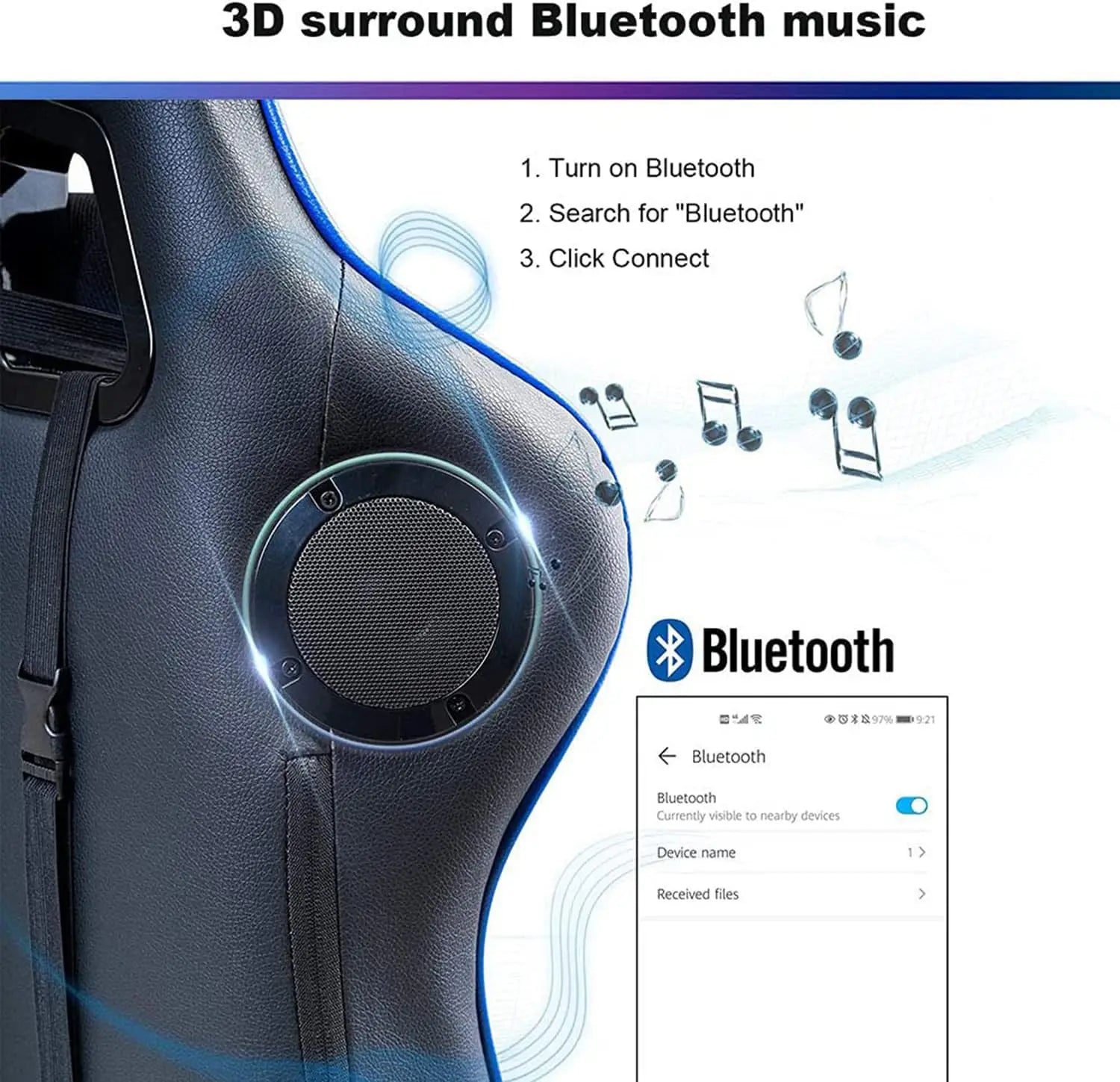 RGB Gaming Chair Ergonomic Massage High Back with Speakers And LED Light 90°-135° Adjustable PU Leather for Video Game E-Sport