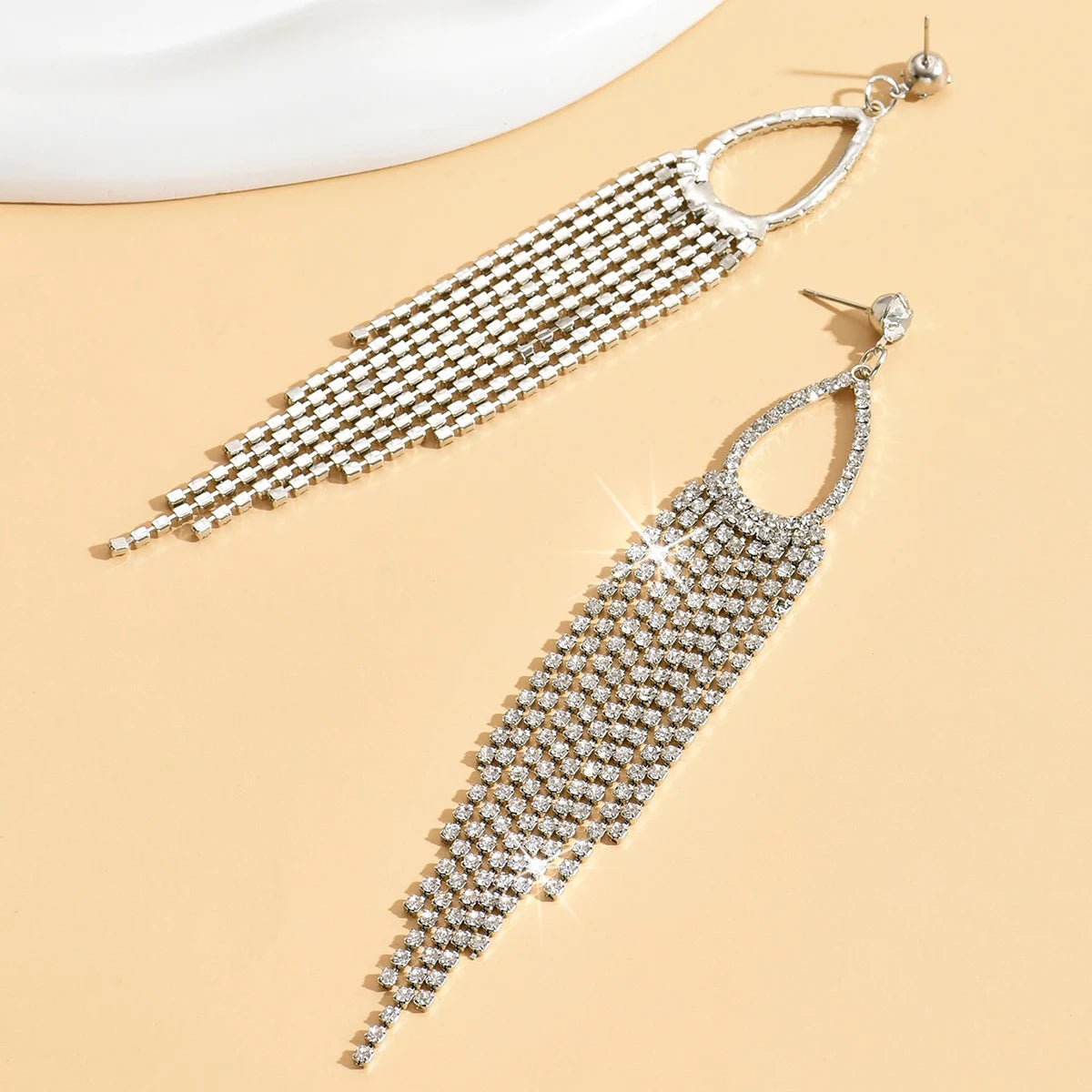 2pcs of women's jewelry rhinestone tassel earrings  luxurious fashion accessories for wedding parties