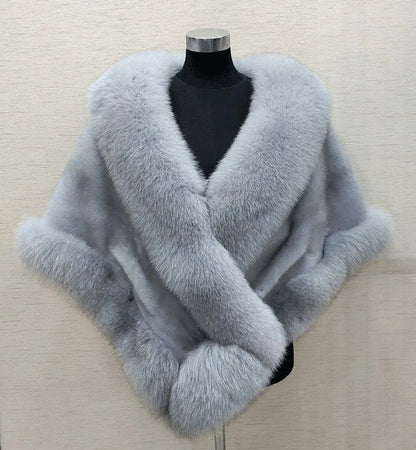2026 imitation mink women's fox fur collar shawl scarf cloak mink fur coat Bridal dress hairy large shawl cape short coat