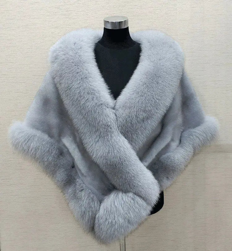 2026 imitation mink women's fox fur collar shawl scarf cloak mink fur coat Bridal dress hairy large shawl cape short coat