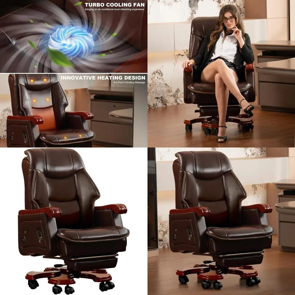 Executive Office Chair with Massage, Ventilation, and Heating, Ergonomic Desk Chair for Home or Office, Plush Recliner with Foot - Kimlud