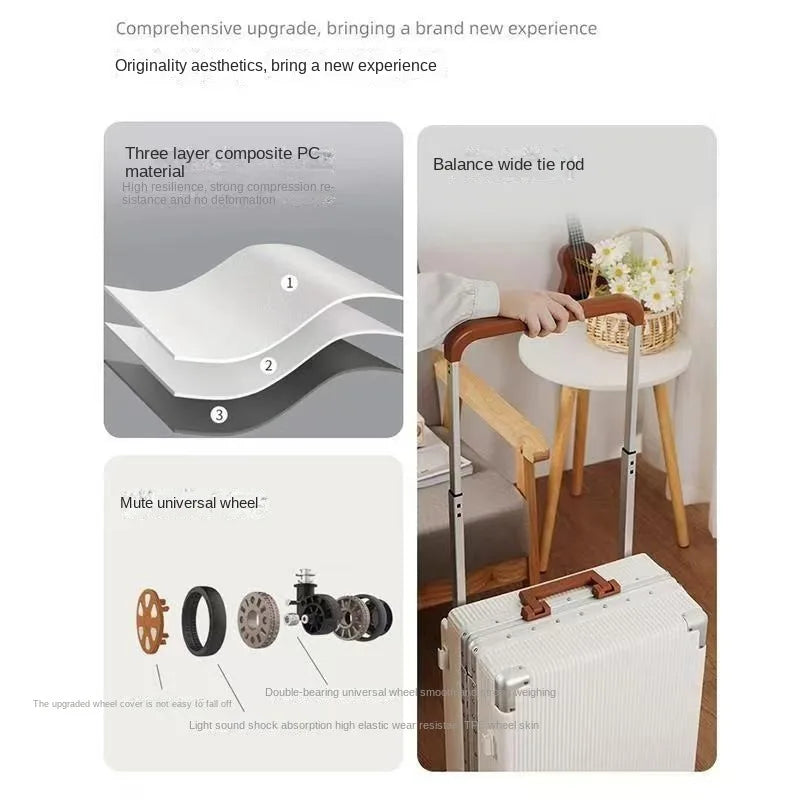 2025 New Wide Trolley Case Luggage Large Capacity 20/24/26 inch Plus Aluminium Frame ABS+PC Luggage Cabin Boarding Suitcase