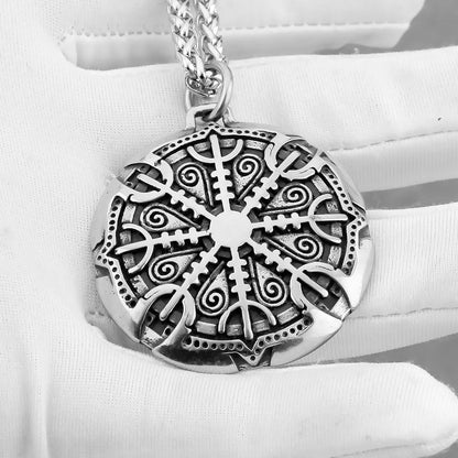 Viking Awe Helm Rune Necklace Stainless Steel Men Vegvisir Amulet Pendant Necklace Scandinavian Vintage Charm Jewelry Wholesale