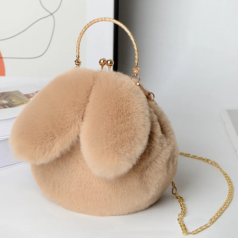 Cute Plush Rabbit Crossbody Bags for Women Korean Version Cute Purses and Handbags Girls New Rabbit Ear Shoulder Messenger Bag