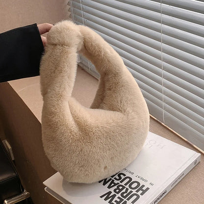 Solid Color Plush Dumpling Bag Handbag Niche Design Small Phone Bag Korean Style Tote Bag Faux Rabbit Fur Handbag Women