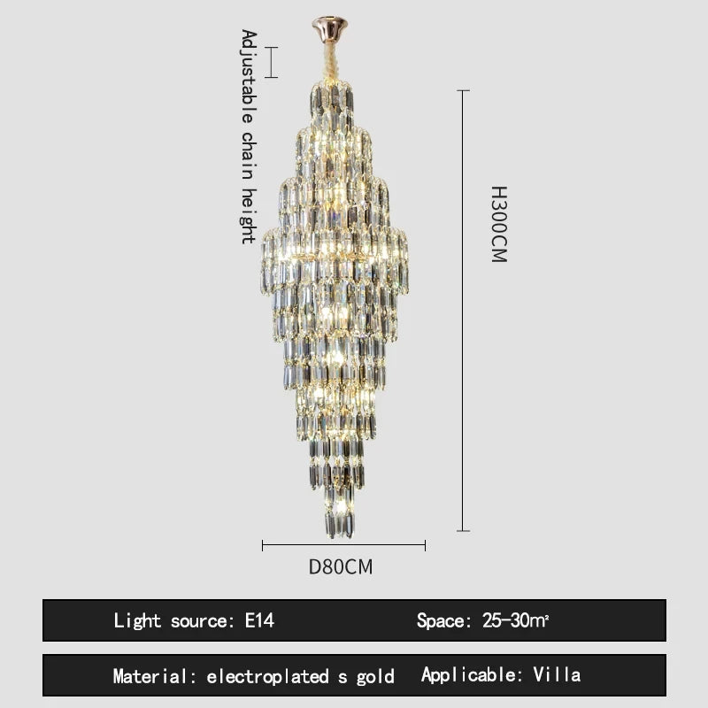 Duplex Building Chandelier Villa Living Room Crystal Lamp Hotel Luxury Chandelier High-end Spiral Staircase Long Chandelier