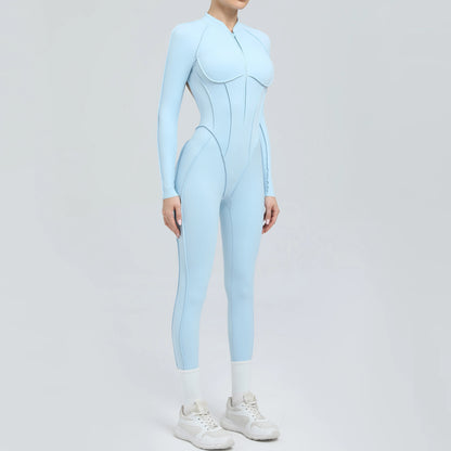 Padded Women Long Sleeve Sport Yoga Jumpsuit Workout Clothes for Women Sportwear Backless Zipper Fitness Gym Outfit