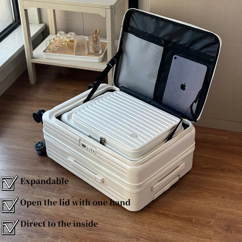 Expandable Hard-Side Trolley Luggage Set with Side Opening - Carry-On & Checked Suitcases, Anti-Shock & Password Lock