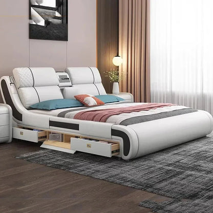 Modern Simple Massage Bed Luxury Water Proof Design Bedframe Double Bed Smart White Nordic Furniture | Kimlud Luxury Bed